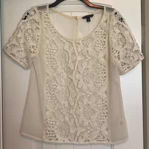 AE Lace & Chiffon Button Back Top
